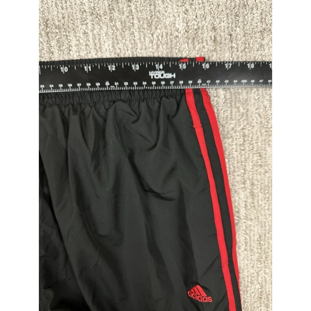 Adidas Black Track Pants Red Stripe Mens Sz L Baggy Mesh Lined Y2K Ankle Zip